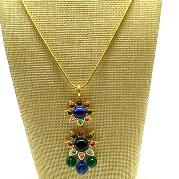 VTG SHAKIRA CAINE Indian Mughal Necklace & Matching Clip-on Earrings Glass Stone - Picture 6 of 16